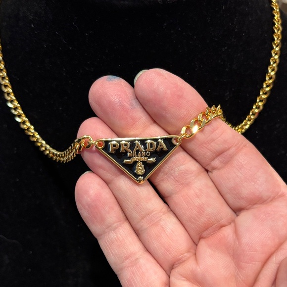 Gold-Tone Designer Triangle Logo Pendant Necklace - Women - Picture 2 of 5